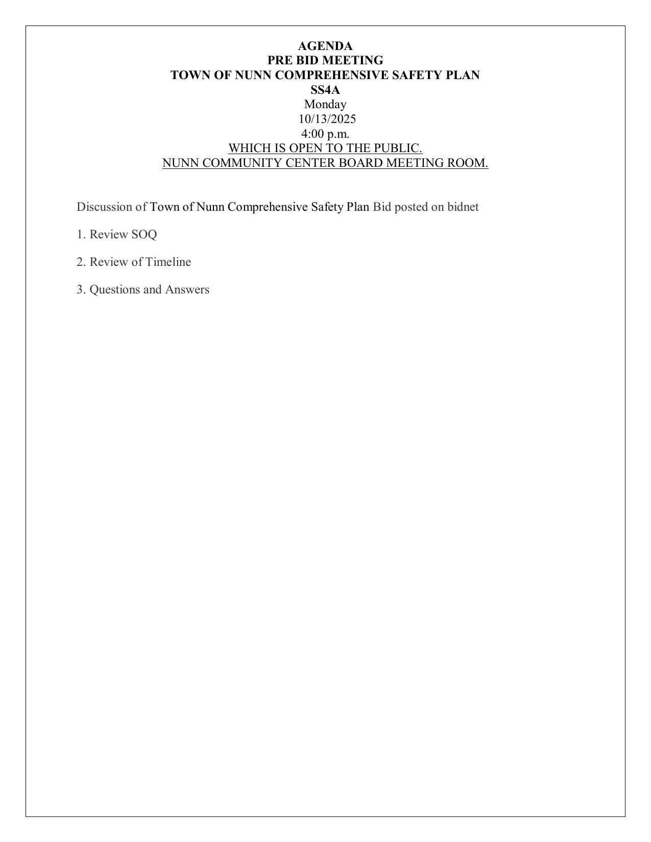 Agenda for Pre-Bid Meeting 